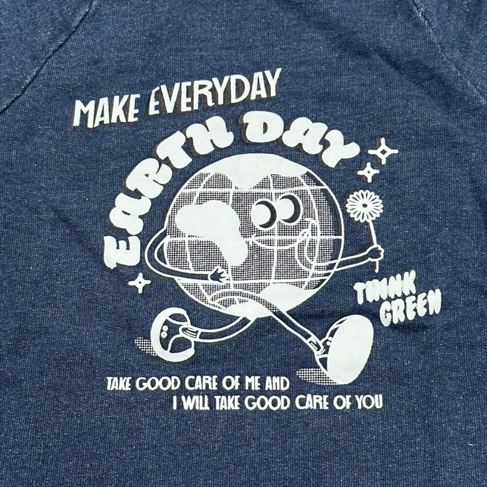 Miki Miette Blue Short-sleeved "Earth Day" Sweatshirt, Size 6 Years, NWT - Picture 2 of 7